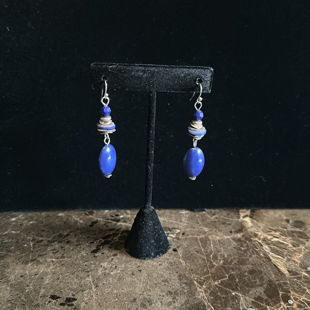 Elegant Blue and Silver Beaded Earrings